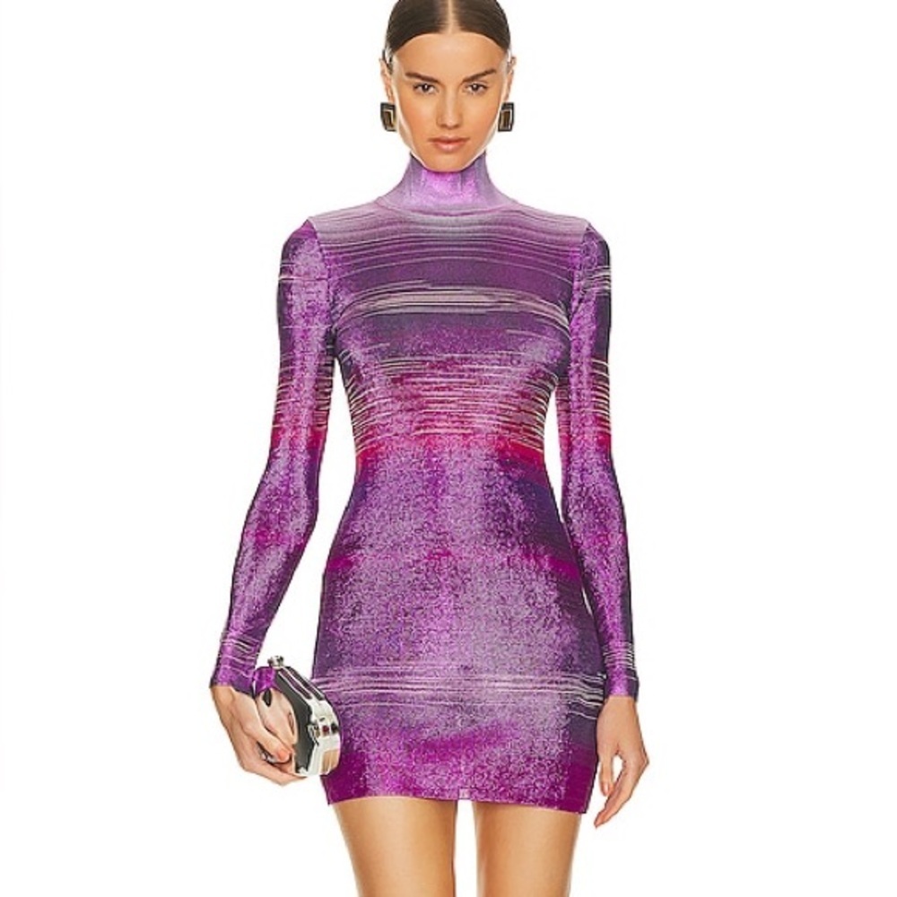 New Missoni Mini Long Sleeve Dress Metallic Purple Fall Knit Revolve Rare